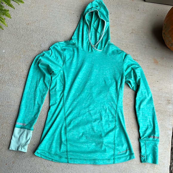 Brooks Tops - Brooks- Run Happy- Pullover Hoodie Heather Green- Small